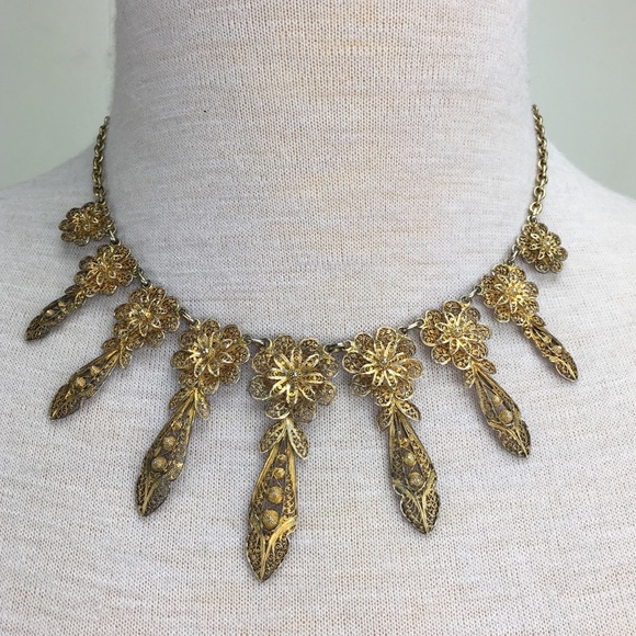 Vintage Jewelry - Vintage Gold Over Sterling Filigree Necklace
